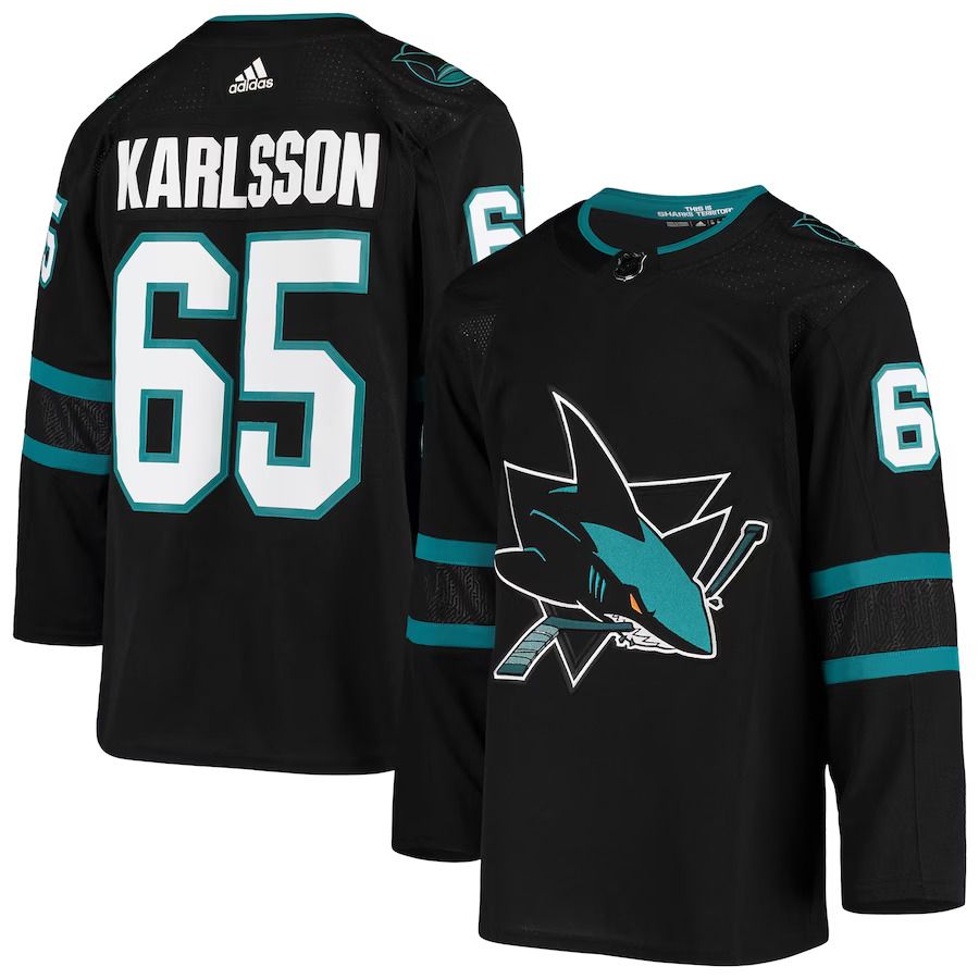 Men San Jose Sharks 65 Erik Karlsson adidas Black Team Alternate Authentic NHL Jersey